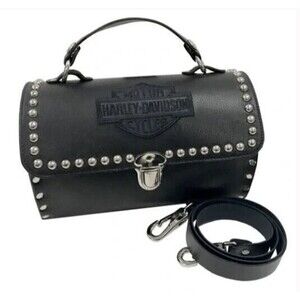 Harley Davidson Saddlebag Crossbody Purse Black Leather Biker Barrell Bag